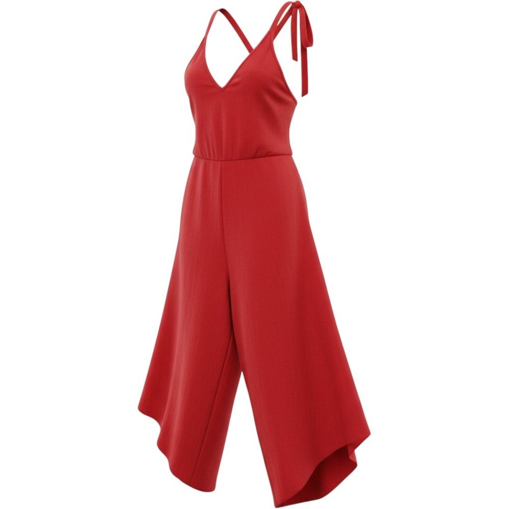 Everlily Jumpsuit Women Medium Red Linen Blend Tie Shoulder Wide Leg Boho Summer